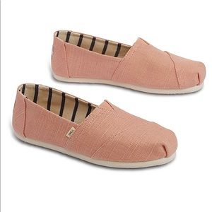 NEW$42 TOMS Youth Pink Coral Heritage Canvas Shoes Flats Y4.5 (Women 6.5)